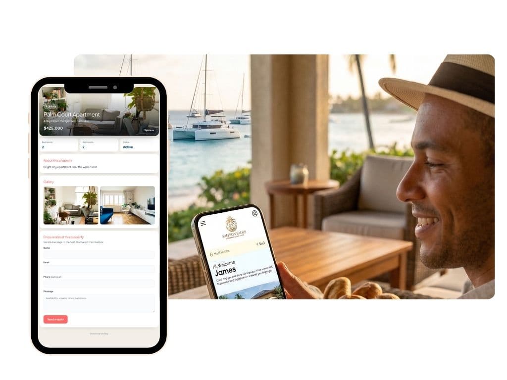 A guest opening the property hub on his own phone
