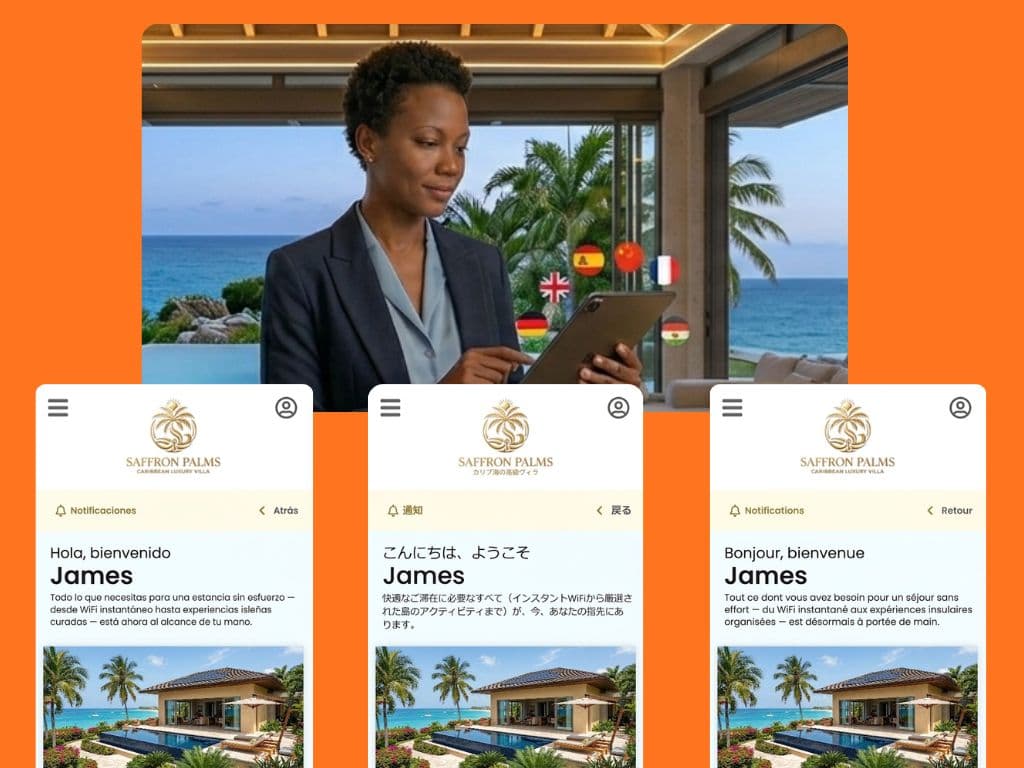 The same guest hub in Spanish, Japanese and French