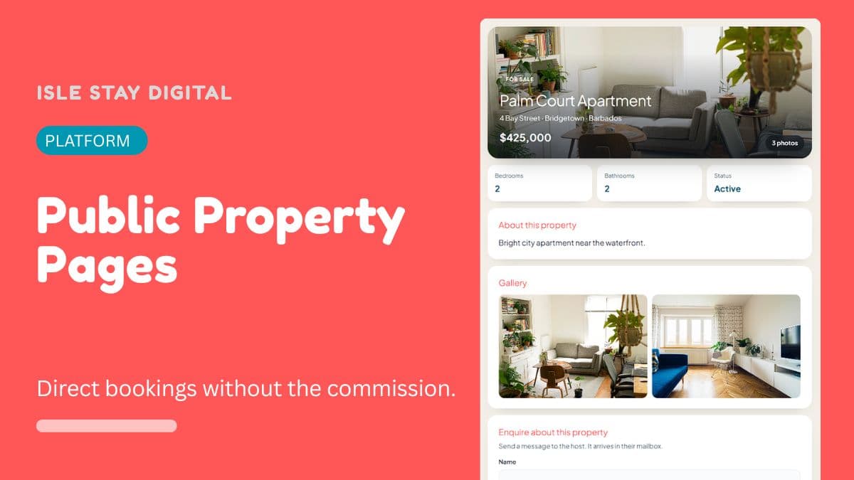 A public property page with gallery, specification and an enquiry form