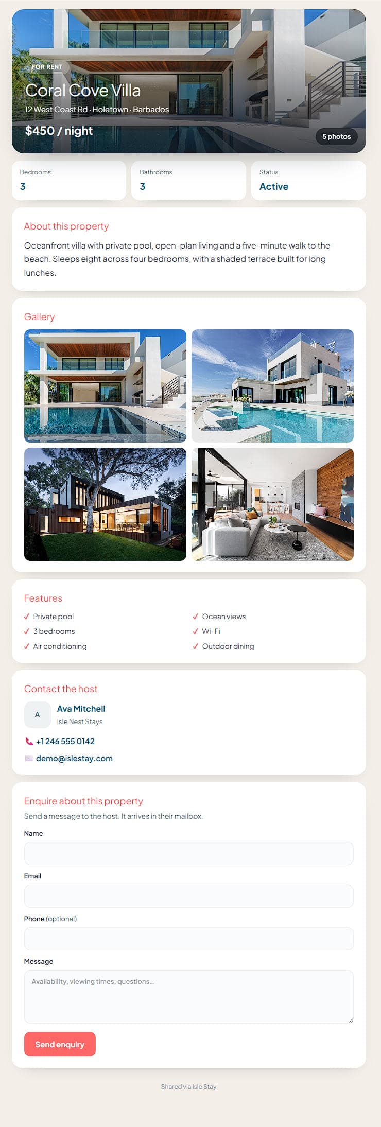 A public listing page presenting a property for sale